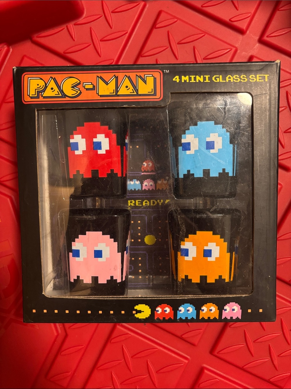 Pac-Man 4 Shot Glass Set - Red, Blue, Pink, Orange Ghosts